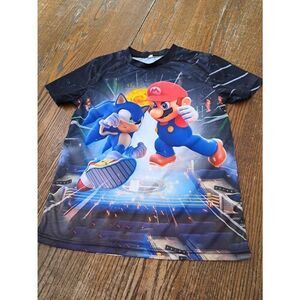 Boys Kids Youth Large A Unique Creation Sonic the Hedgehog and Mario Tshirt